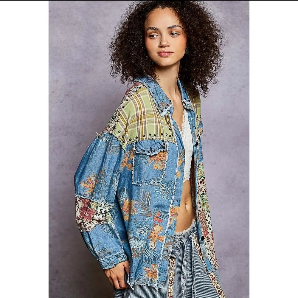 POL Multicolor Patchwork Denim Jacket - image 1